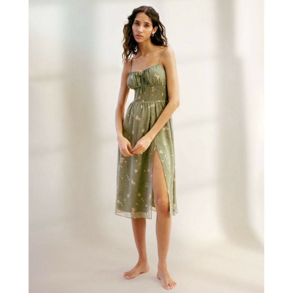 Aritzia Wilfred Genoa Sage Frost Heirlm Pink Green Floral Midi Dress Size 2XS